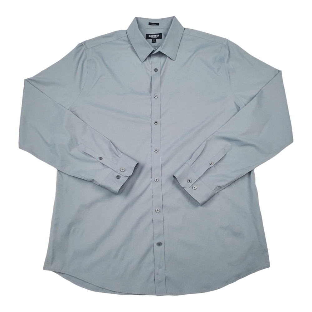 Express Men's Long Sleeve Button Down Dress Shirt Extra Slim Fit XL Light Grey